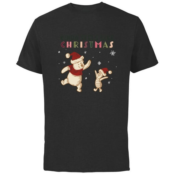 Disney Winnie the Pooh & Piglet Kinda Feels Like Christmas - Short Sleeve Cotton T-Shirt for Adults - Customized-Black