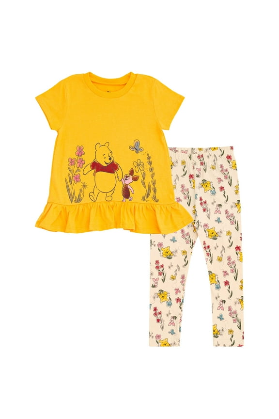Winnie the Pooh Piglet Newborn Baby Girls Peplum T-Shirt and Leggings Outfit Set Newborn to Toddler