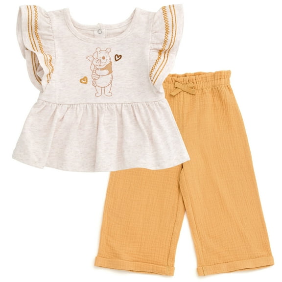 Disney Winnie the Pooh Piglet Peplum Tank Top and Cotton Gauze Pants Outfit Set Infant to Big Kid
