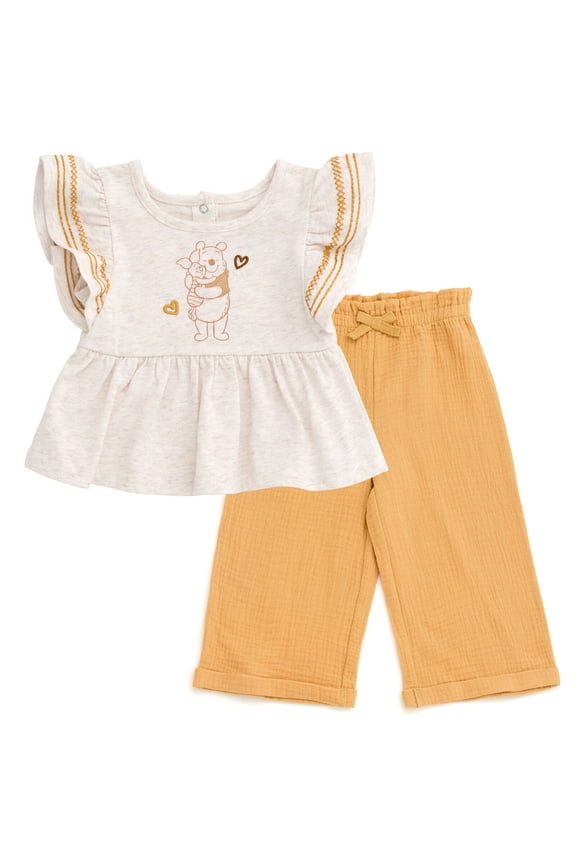 Winnie the Pooh Piglet Peplum Tank Top and Cotton Gauze Pants Outfit Set Infant to Big Kid