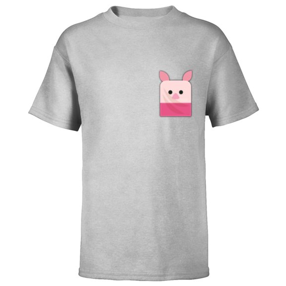 Disney Winnie the Pooh Piglet Small Block Character Pocket - Short Sleeve T-Shirt for Kids - Customized-Athletic Heather