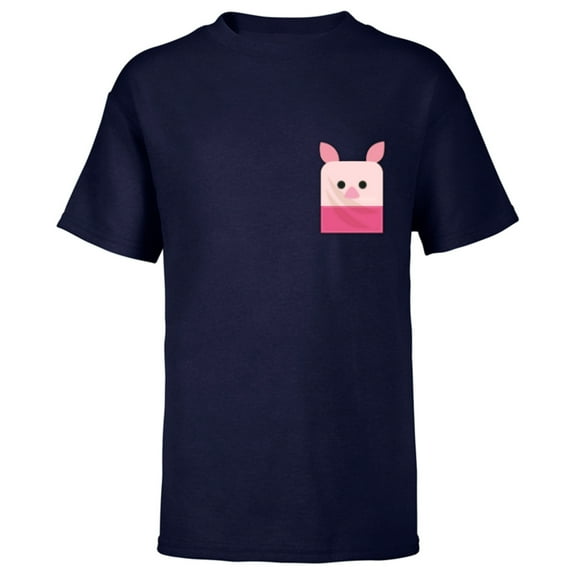 Disney Winnie the Pooh Piglet Small Block Character Pocket - Short Sleeve T-Shirt for Kids - Customized-Navy