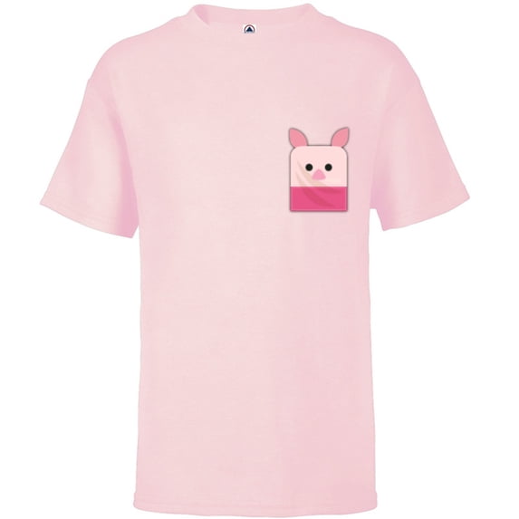 Disney Winnie the Pooh Piglet Small Block Character Pocket - Short Sleeve T-Shirt for Kids - Customized-Soft Pink