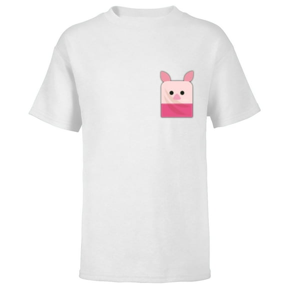 Disney Winnie the Pooh Piglet Small Block Character Pocket - Short Sleeve T-Shirt for Kids - Customized-White