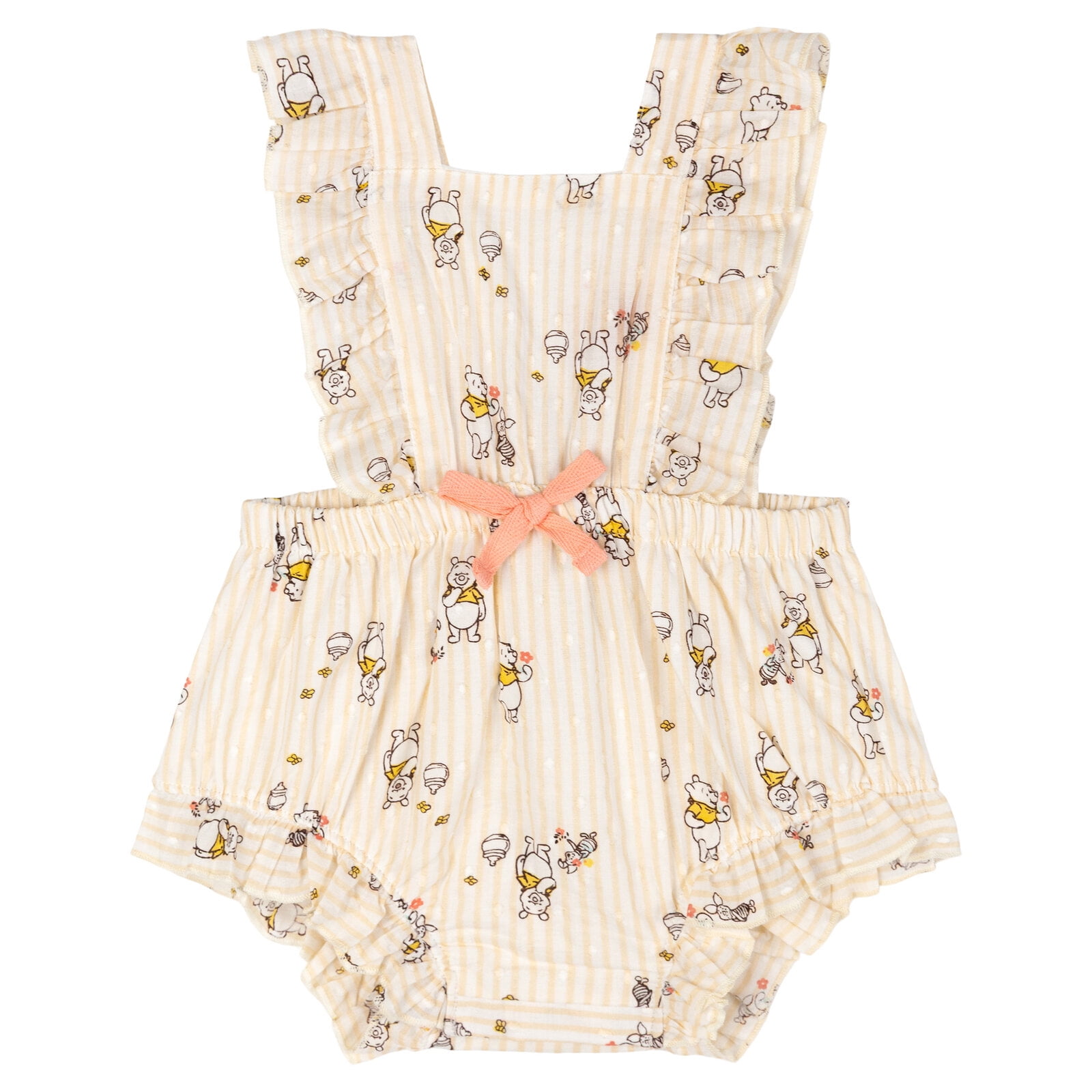 Disney Winnie the Pooh Piglet Square Neck Sleeveless Ruffle Romper Newborn to Infant