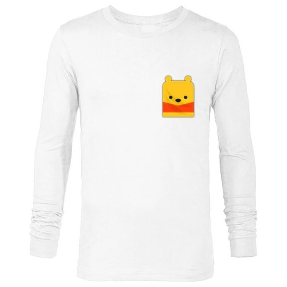 Disney Winnie the Pooh Small Block Character Pocket - Long Sleeve T-Shirt for Men - Customized-White