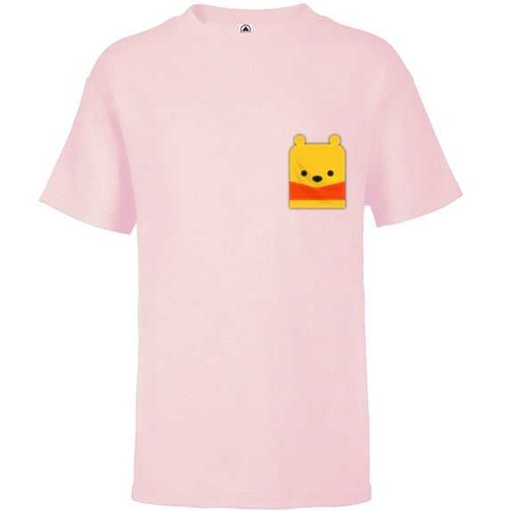 Disney Winnie the Pooh Small Block Character Pocket - Short Sleeve T-Shirt for Kids - Customized-Soft Pink