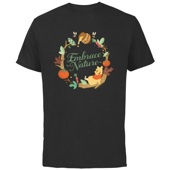 Disney Winnie the Pooh Stylized Wreath Hunny Embrace Nature - Short Sleeve Cotton T-Shirt for Adults - Customized-Black