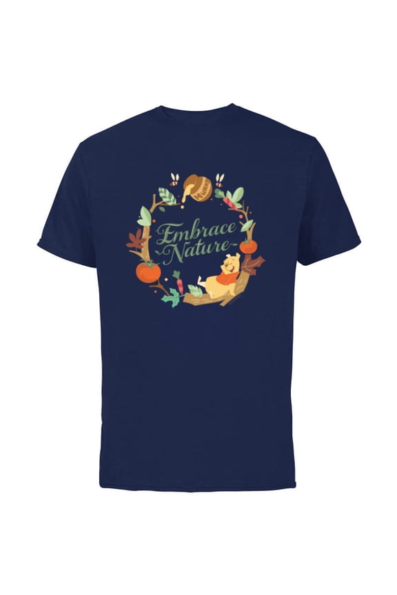 Winnie the Pooh Stylized Wreath Hunny Embrace Nature - Short Sleeve Cotton T-Shirt for Adults - Customized-Navy