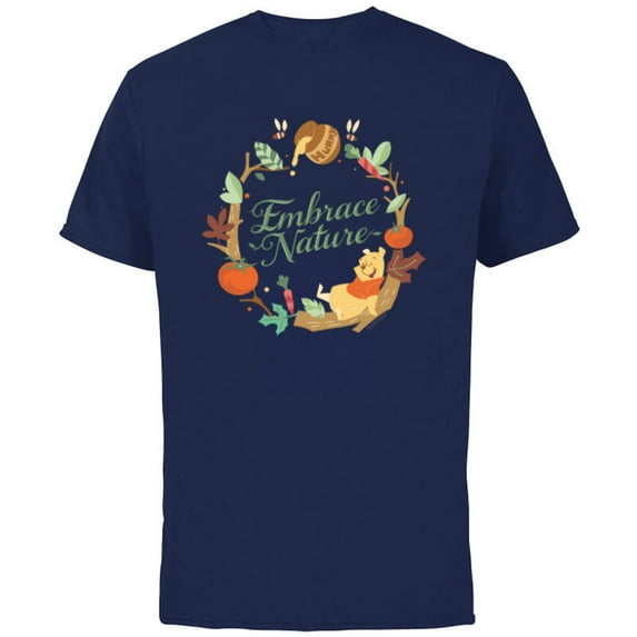Disney Winnie the Pooh Stylized Wreath Hunny Embrace Nature - Short Sleeve Cotton T-Shirt for Adults - Customized-Navy