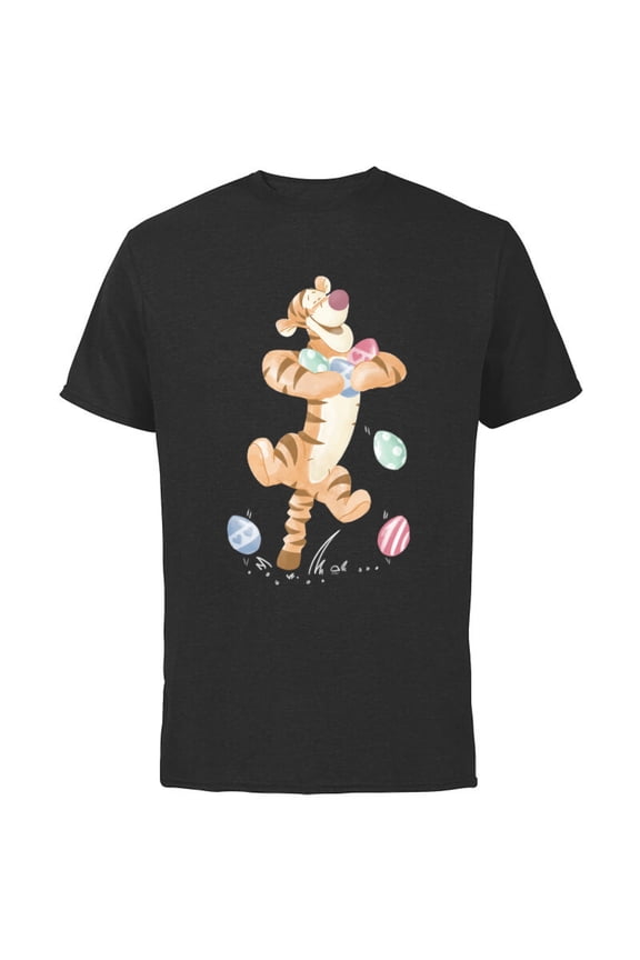 Winnie the Pooh Tigger Easter Egg Bounce - Short Sleeve Cotton T-Shirt for Adults - Customized-Black