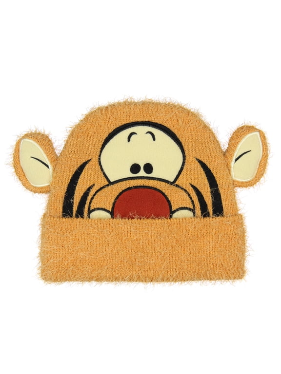 Winnie the Pooh Tigger Felt Embroidered Fuzzy Yarn 3D Ears Character Face Knit Cuff Beanie Skull Cap OSFM