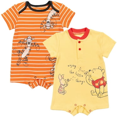 Disney Winnie the Pooh Tigger Newborn Baby Boys 2 Pack Henley Rompers Newborn to Infant