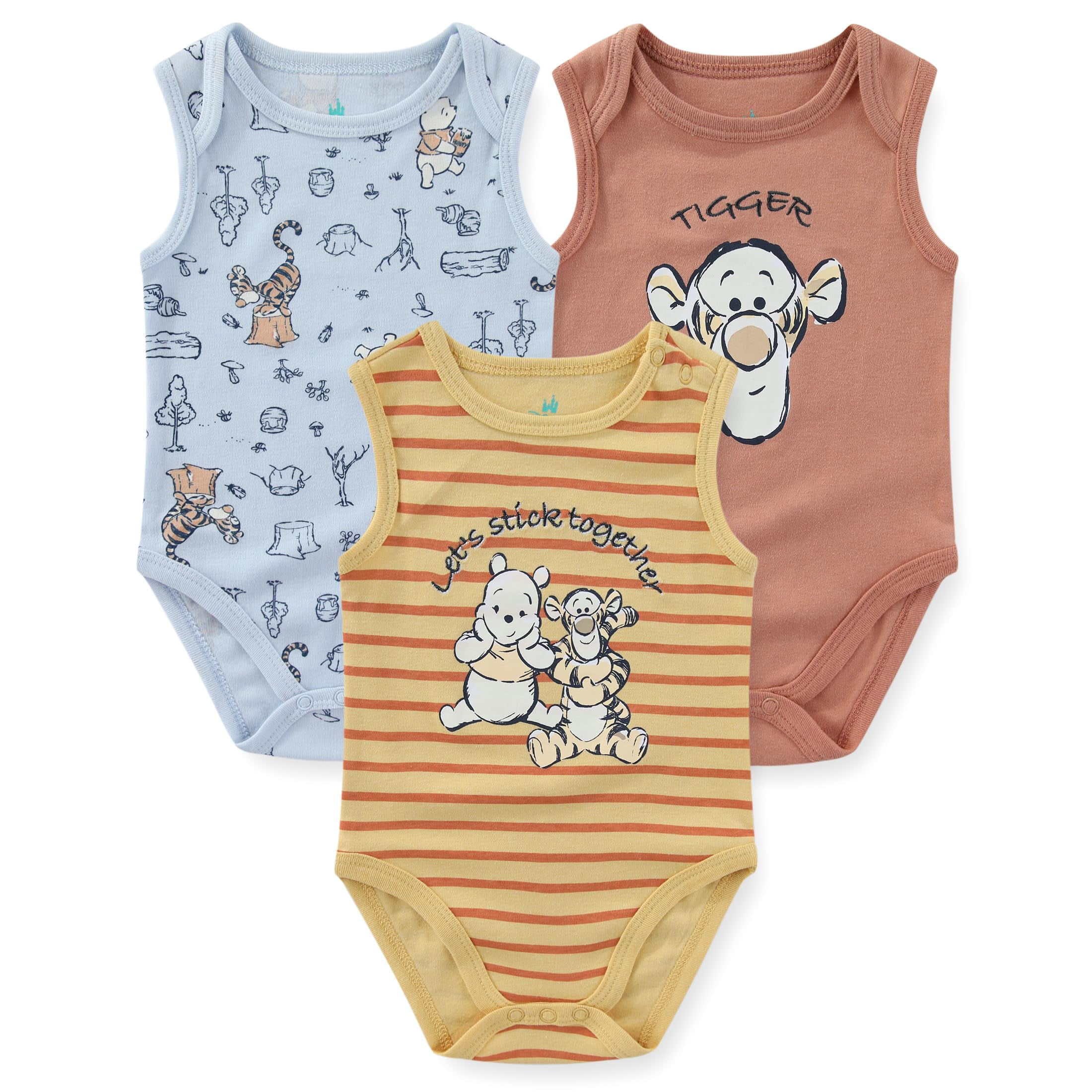 Disney Winnie the Pooh Tigger Sleeveless Bodysuit (Baby Boys), 3 Pack, Sizes 3M-12M