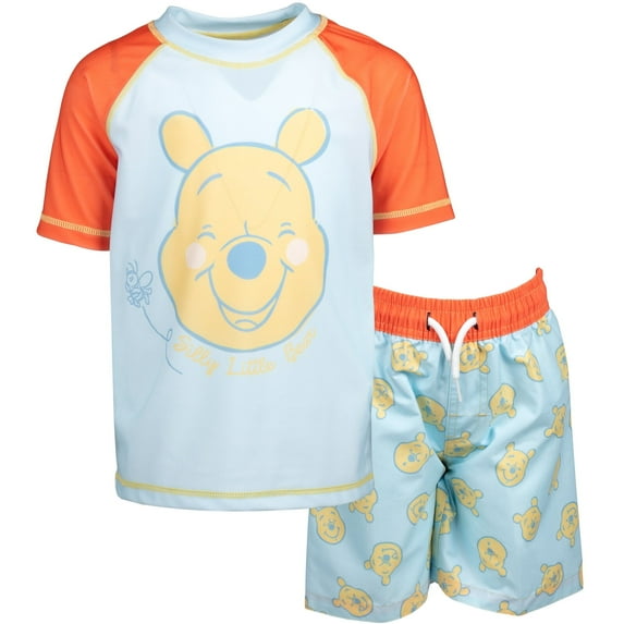 Disney Winnie the Pooh Toddler Boys Rash Guard and Swim Trunks Outfit Set Infant to Toddler