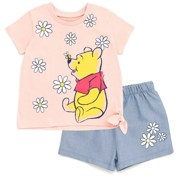 Disney Winnie the Pooh Toddler Girls T-Shirt and Chambray Shorts Outfit Set Infant to Toddler