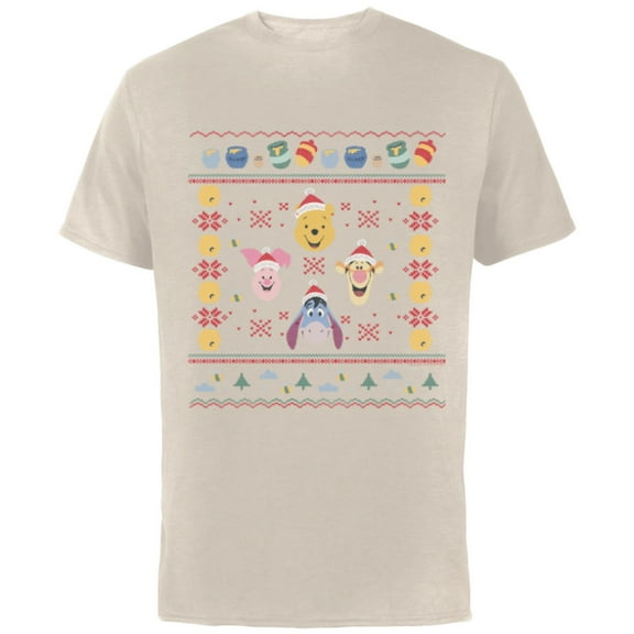 Disney Winnie the Pooh Ugly Christmas Sweater - Short Sleeve Cotton T-Shirt for Adults - Customized-Natural