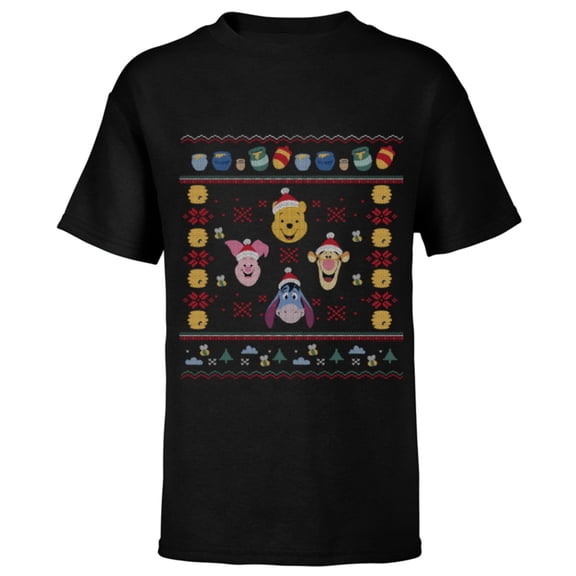 Disney Winnie the Pooh Ugly Christmas Sweater - Short Sleeve T-Shirt for Kids - Customized-Black
