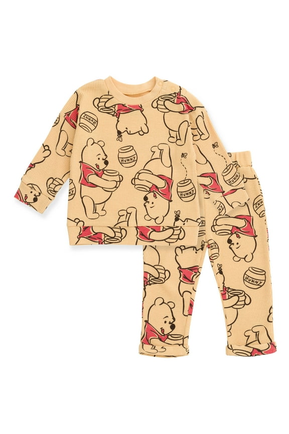 Disney Winnie the Pooh Waffle Knit Drop Shoulder Sweatshirt and Jogger Pants Set Newborn to Toddler