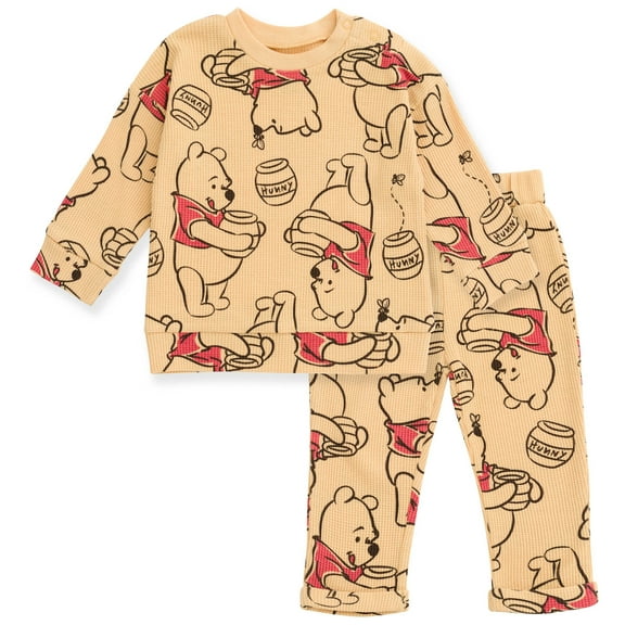Disney Winnie the Pooh Waffle Knit Drop Shoulder Sweatshirt and Jogger Pants Set Newborn to Toddler