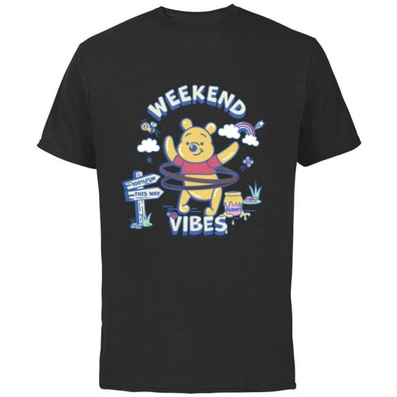Disney Winnie the Pooh Weekend Vibes Pure Fun - Short Sleeve Cotton T-Shirt for Adults - Customized-Black