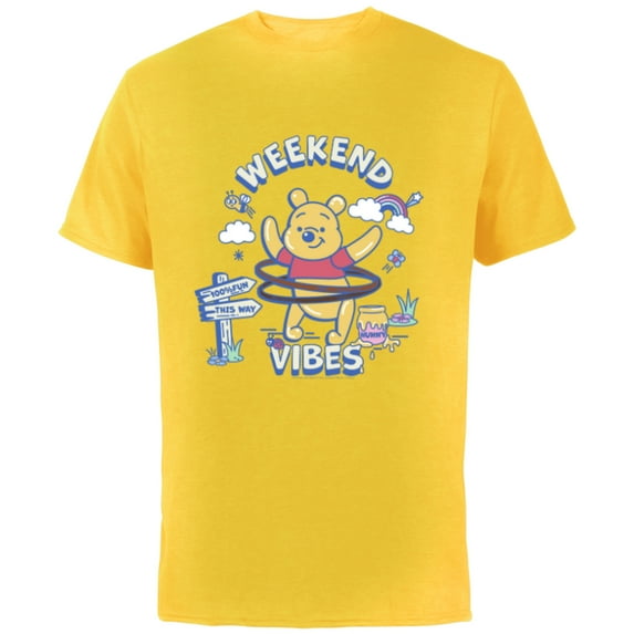 Disney Winnie the Pooh Weekend Vibes Pure Fun - Short Sleeve Cotton T-Shirt for Adults - Customized-Yellow