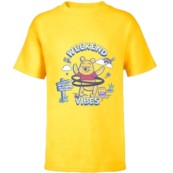 Disney Winnie the Pooh Weekend Vibes Pure Fun - Short Sleeve T-Shirt for Kids - Customized-Yellow