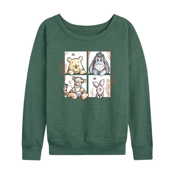 Winnie the Pooh - Character Grid Drawing - Women's Lightweight French Terry Long Sleeve Shirt