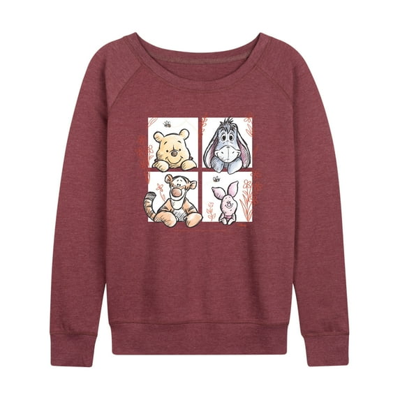 Winnie the Pooh - Character Grid Drawing - Women's Lightweight French Terry Long Sleeve Shirt
