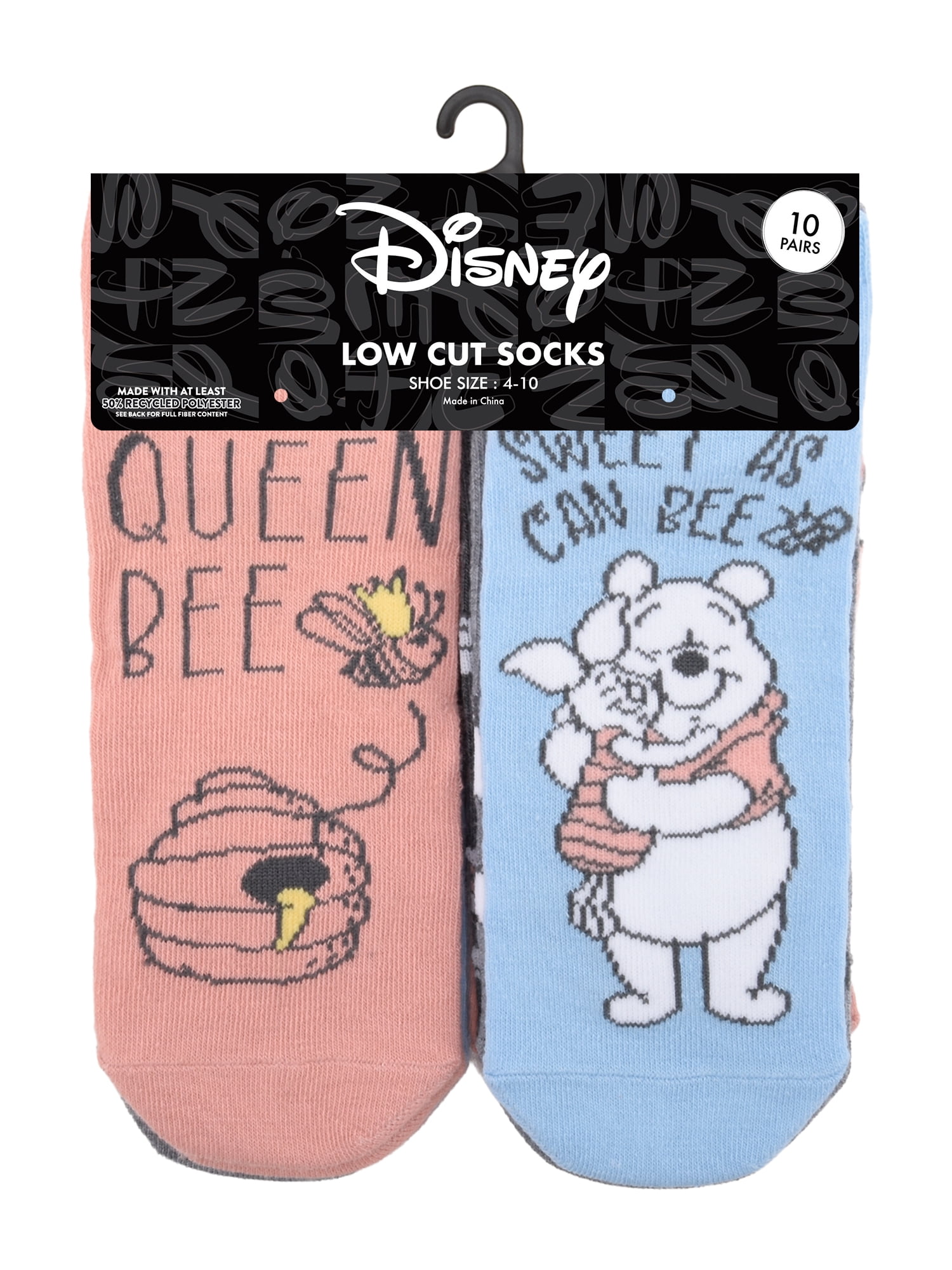Disney Winnie the Pooh Womens 10-Pack Low-Cut Socks, Shoe Size 4-10