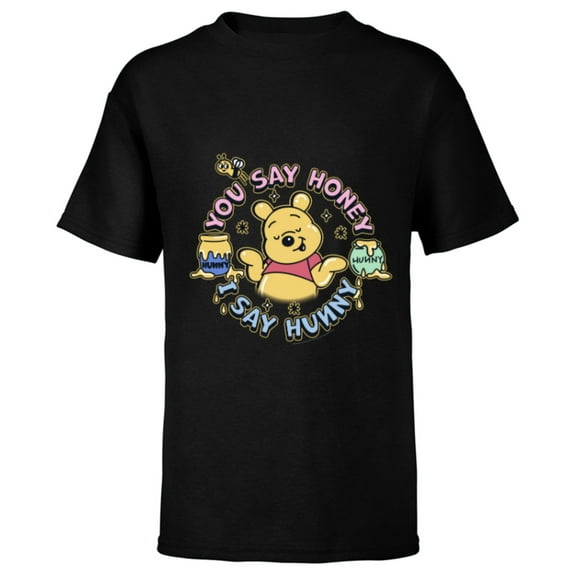 Disney Winnie the Pooh You Say Honey, I Say Hunny Funny - Short Sleeve T-Shirt for Kids - Customized-Black