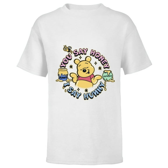 Disney Winnie the Pooh You Say Honey, I Say Hunny Funny - Short Sleeve T-Shirt for Kids - Customized-White