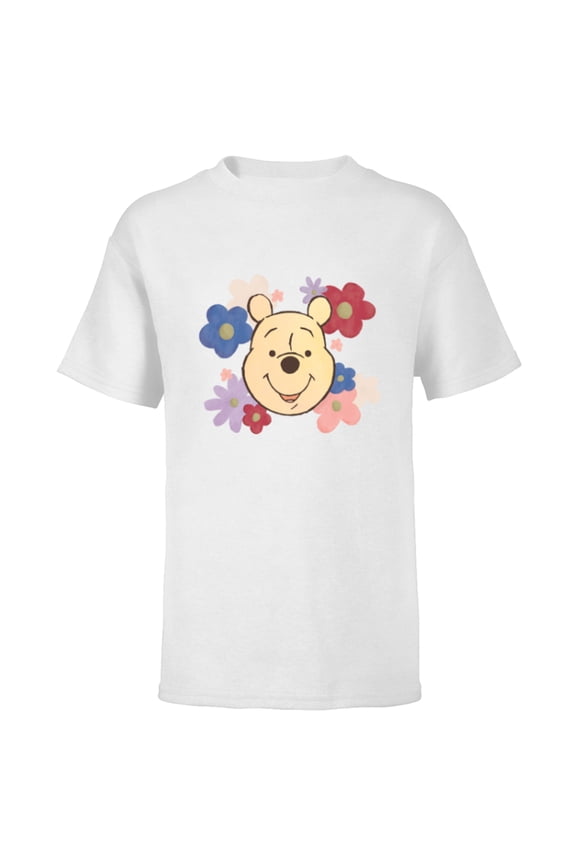 Winnie the Pooh and Flowers Too - Short Sleeve T-Shirt for Kids - Customized-White