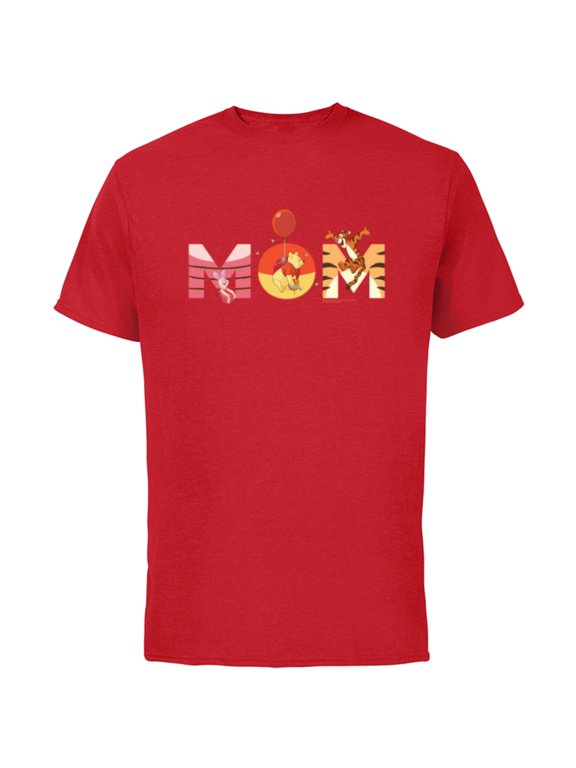 Winnie the Pooh and Friends Mom Mother’s Day Birthday - Short Sleeve Cotton T-Shirt for Adults - Customized-Red