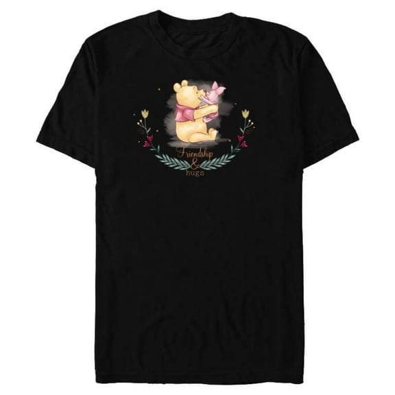Disney Winnie the Pooh and Piglet Friendship and Hugs - Short Sleeve Blended T-Shirt for Adults - Customized-Black