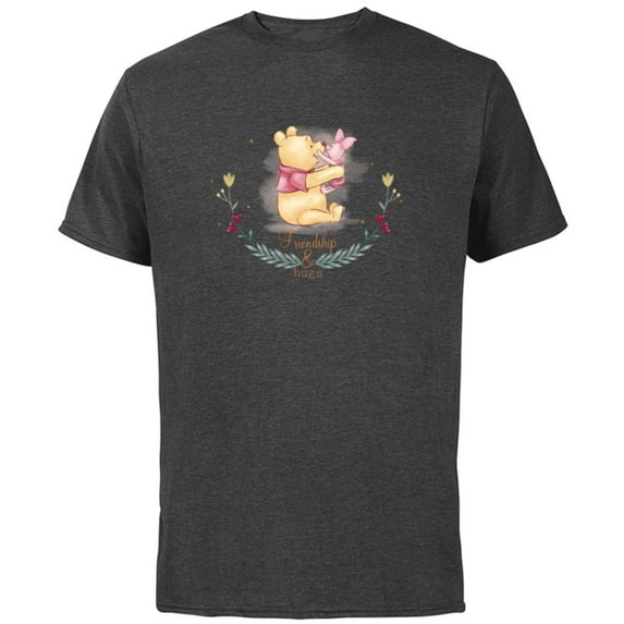 Disney Winnie the Pooh and Piglet Friendship and Hugs - Short Sleeve Cotton T-Shirt for Adults - Customized-Charcoal
