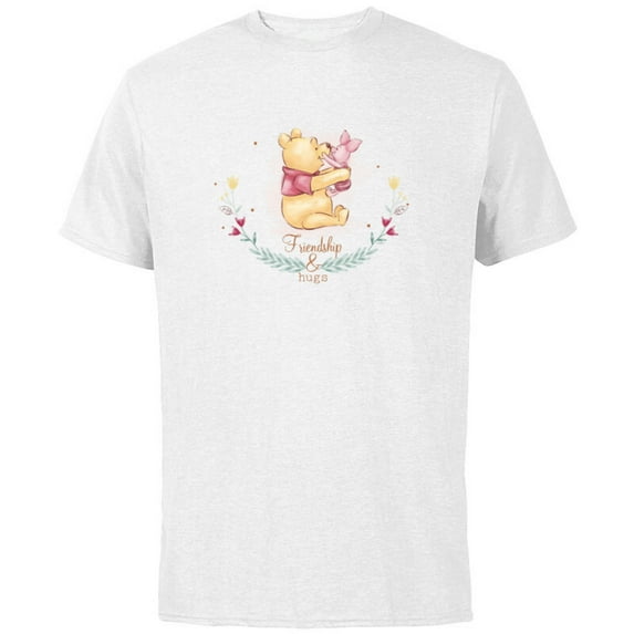 Disney Winnie the Pooh and Piglet Friendship and Hugs - Short Sleeve Cotton T-Shirt for Adults - Customized-White