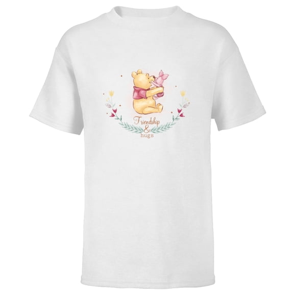 Disney Winnie the Pooh and Piglet Friendship and Hugs - Short Sleeve T-Shirt for Kids - Customized-White