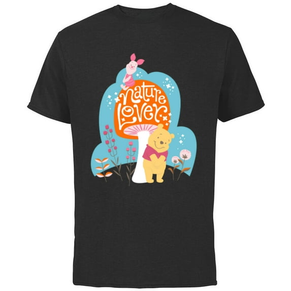 Disney Winnie the Pooh and Piglet Nature Lover - Short Sleeve Cotton T-Shirt for Adults - Customized-Black