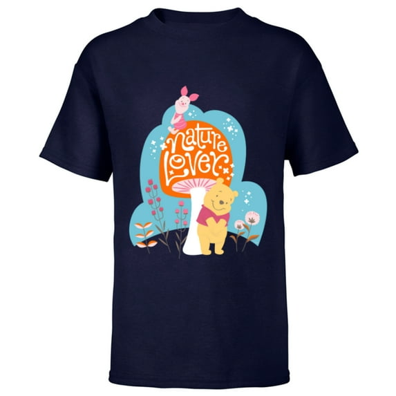 Disney Winnie the Pooh and Piglet Nature Lover - Short Sleeve T-Shirt for Kids - Customized-Navy