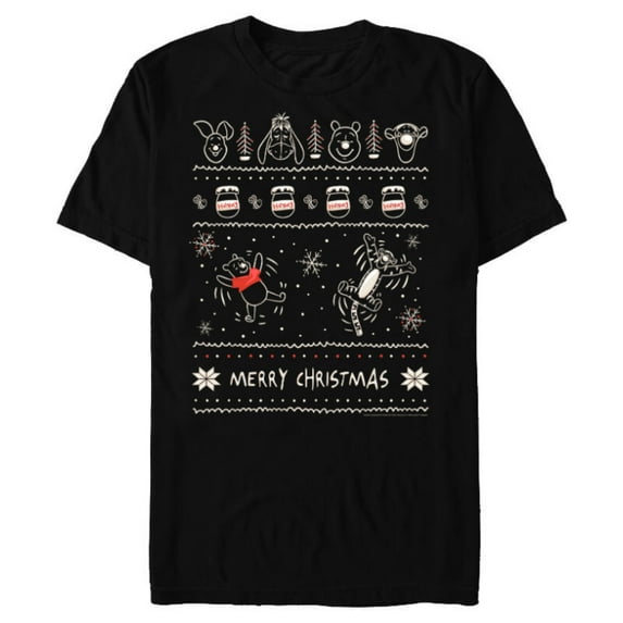 Disney Winnie the Pooh and Tigger Christmas Sweater Pattern - Short Sleeve Blended T-Shirt for Adults - Customized-Black