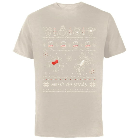 Disney Winnie the Pooh and Tigger Christmas Sweater Pattern - Short Sleeve Cotton T-Shirt for Adults - Customized-Natural