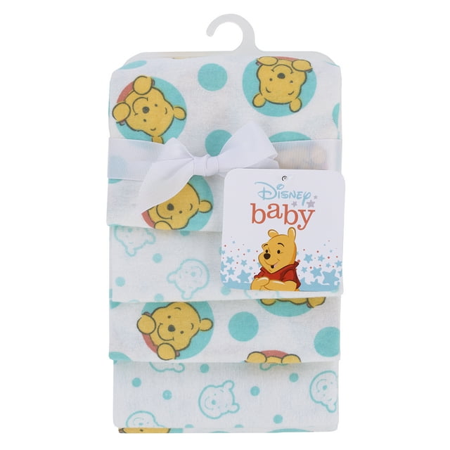 Disney Winnie the Pooh so Loved 4-PK Cotton Receiving Blankets, Yellow, Aqua, Boy and Girl Infant