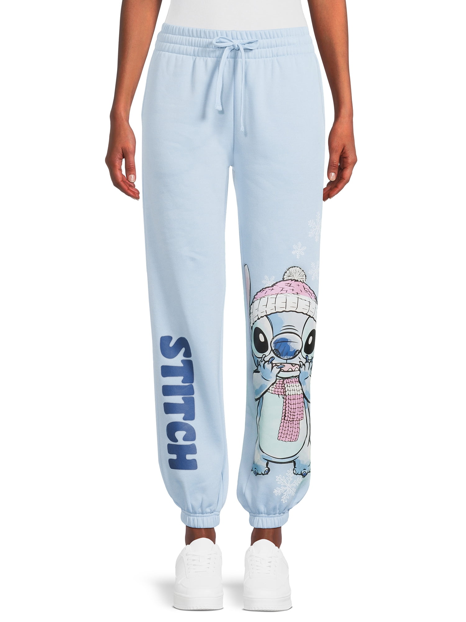 Disney Winter Stitch Women's Juniors Graphic Fleece Joggers, Sizes