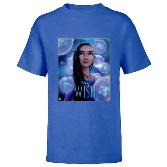Disney Wish Asha Character Poster Image and Movie Logo - Short Sleeve T-Shirt for Kids - Customized-Royal