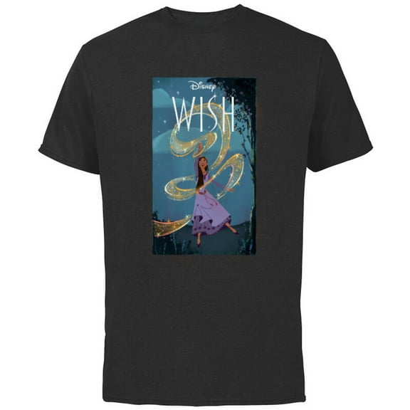 Disney Wish Asha Starry Swirl Rosas Night and Movie Logo - Short Sleeve Cotton T-Shirt for Adults - Customized-Black