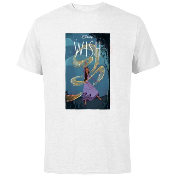 Disney Wish Asha Starry Swirl Rosas Night and Movie Logo - Short Sleeve Cotton T-Shirt for Adults - Customized-White