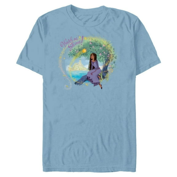 Disney Wish Asha and Star Rosas Castle Watch Us Shine - Short Sleeve Blended T-Shirt for Adults - Customized-Ocean Blue