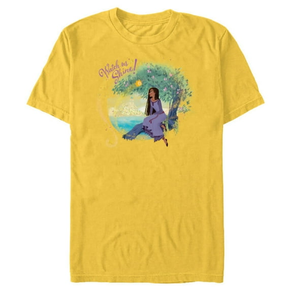 Disney Wish Asha and Star Rosas Castle Watch Us Shine - Short Sleeve Blended T-Shirt for Adults - Customized-Yellow