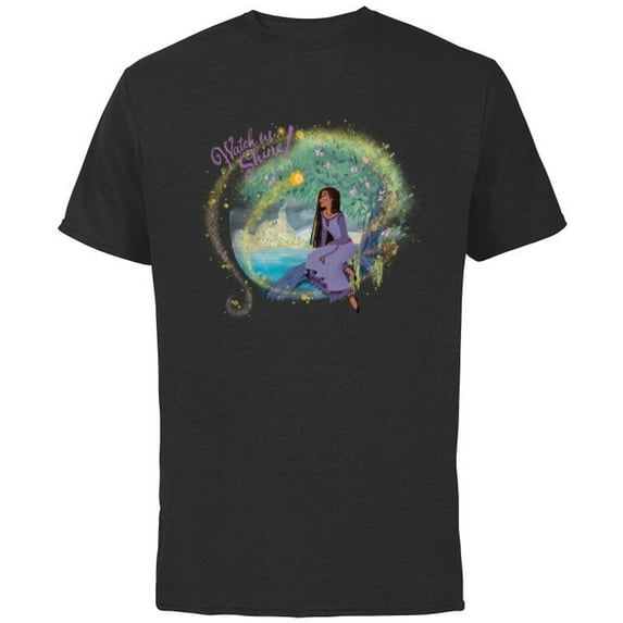 Disney Wish Asha and Star Rosas Castle Watch Us Shine - Short Sleeve Cotton T-Shirt for Adults - Customized-Black